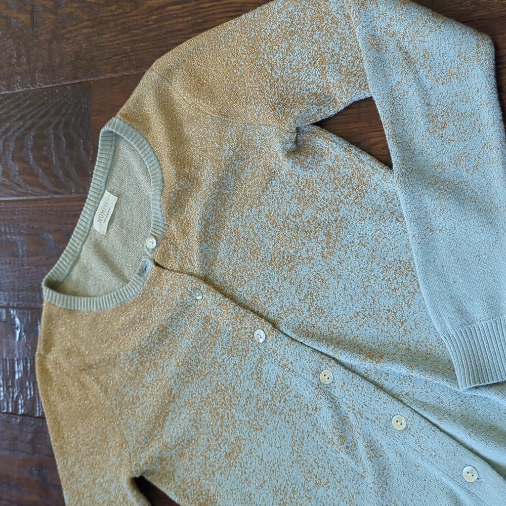 ANTHRO I Light Blue & Ombre Metallic Knit Details Cardigan Sweater by NUMPH, XS